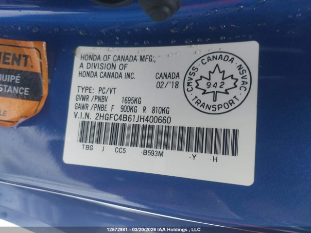 2HGFC4B61JH400660 Honda Civic Lx