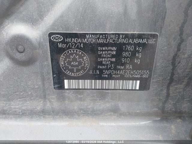 2014 Hyundai Elantra Se/sport/limited მანქანა იყიდება აუქციონზე, vin: 5NPDH4AE2EH505155, აუქციონის ნომერი: 12572990