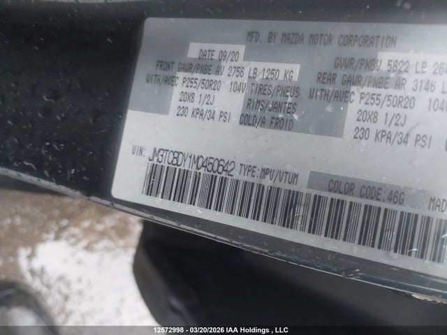 2021 Mazda Cx-9 Grand Touring მანქანა იყიდება აუქციონზე, vin: JM3TCBDY1M0450642, აუქციონის ნომერი: 12572998
