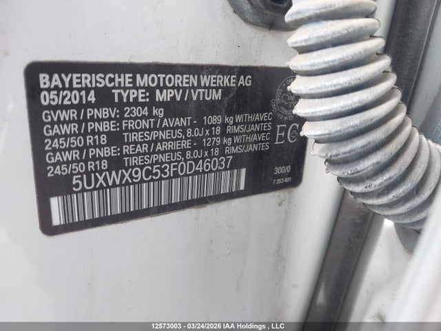 Продаж на аукціоні авто 2015 Bmw X3 Xdrive28i, vin: 5UXWX9C53F0D46037, номер лоту: 12573003