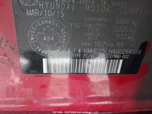 KMHD35LH4GU266336 Hyundai Elantra