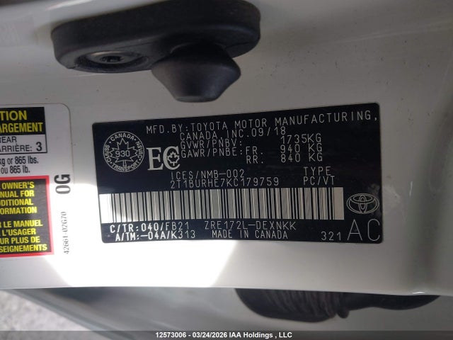 2T1BURHE7KC179759 Toyota Corolla L/le/xle/se/xse