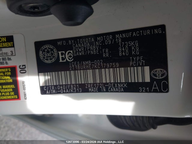 2T1BURHE7KC179759 Toyota Corolla L/le/xle/se/xse