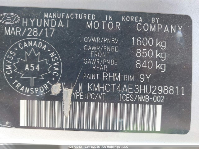 KMHCT4AE3HU298811 Hyundai ACCENT SE