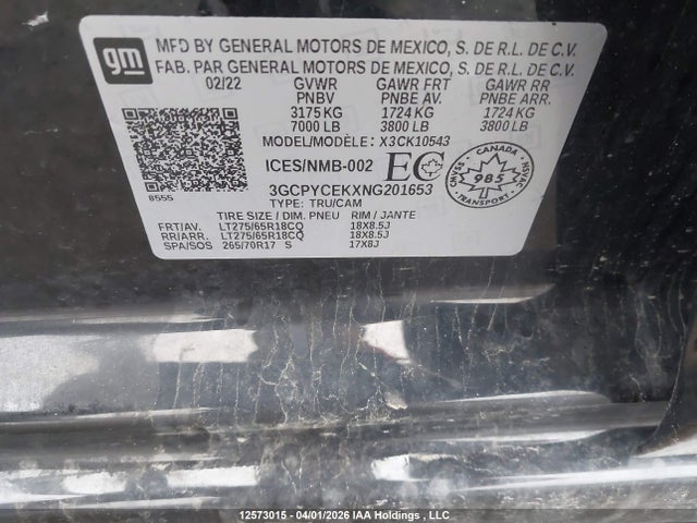 Aukcja sprzedaży 2022 Chevrolet Silverado Ltd K1500 Trail Boss Custom, vin: 3GCPYCEKXNG201653, numer aukcji: 12573015