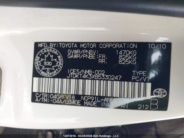 12573016 :رقم المزاد ، JTDKT4K3XB5330247 vin ، 2011 Toyota Yaris Le مزاد بيع