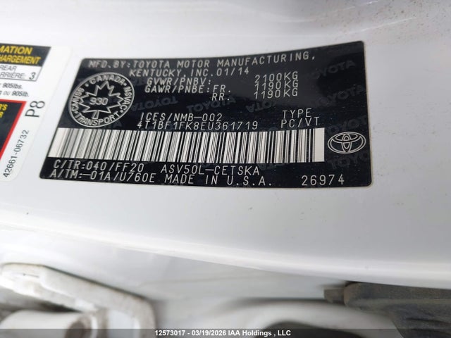 12573017 :رقم المزاد ، 4T1BF1FK8EU361719 vin ، 2014 Toyota Camry Se مزاد بيع