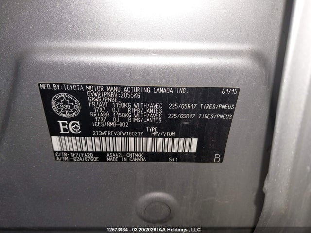 2T3WFREV3FW160217 Toyota Rav4 Xle