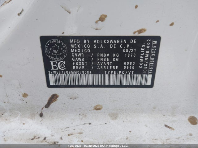 12573037 :رقم المزاد ، 3VWE57BU8MM078087 vin ، 2021 Volkswagen Jetta Sel مزاد بيع