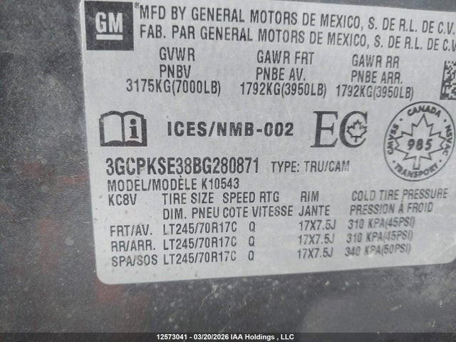 Aukcja sprzedaży 2011 Chevrolet Silverado K1500 Lt, vin: 3GCPKSE38BG280871, numer aukcji: 12573041
