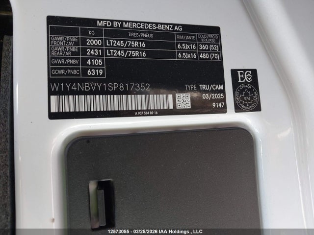 Продажа на аукционе авто 2025 Mercedes-benz Sprinter 2500 Standard Roof 4-cyl Diesel Ho, vin: W1Y4NBVY1SP817352, номер лота: 12573055