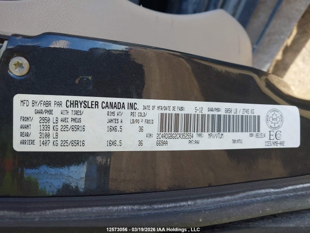 Aukcja sprzedaży 2012 Dodge Grand Caravan Se/sxt, vin: 2C4RDGBG2CR352554, numer aukcji: 12573056