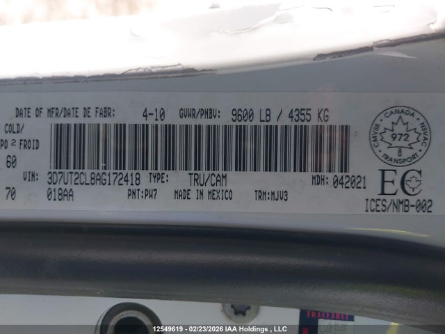 Aukcja sprzedaży 2010 Dodge Ram 2500 Slt/power Wagon, vin: 3D7UT2CL8AG172418, numer aukcji: 12549619