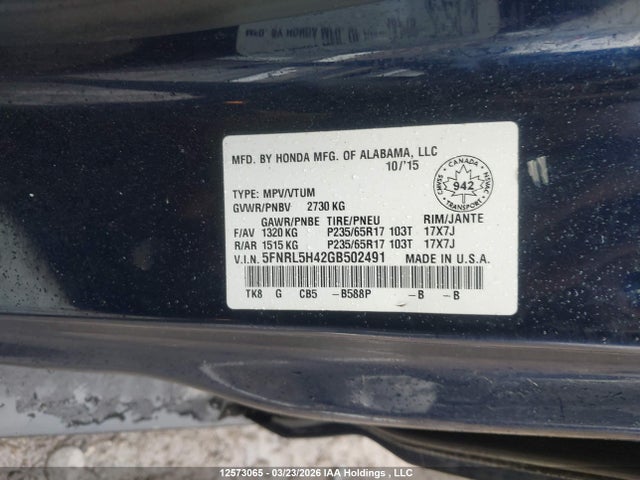 5FNRL5H42GB502491 Honda ODYSSEY EX