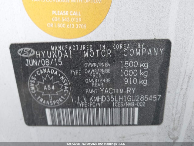 KMHD35LH1GU285457 Hyundai ELANTRA GT