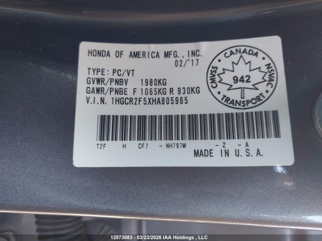 1HGCR2F5XHA805965 Honda Accord