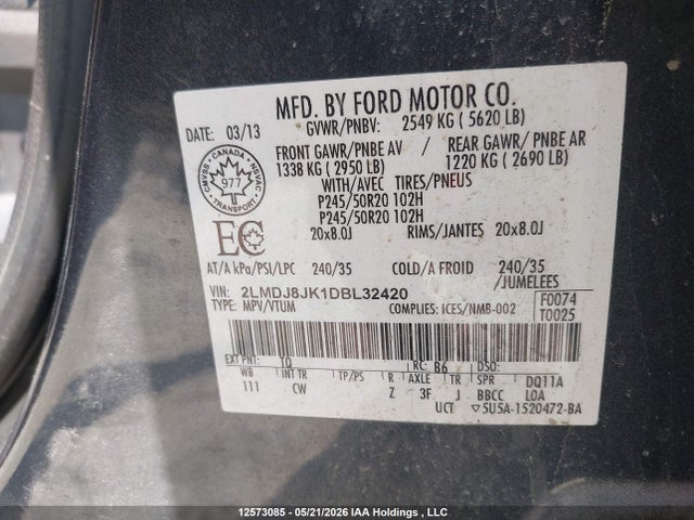 Продажа на аукционе авто 2013 Lincoln Mkx, vin: 2LMDJ8JK1DBL32420, номер лота: 12573085