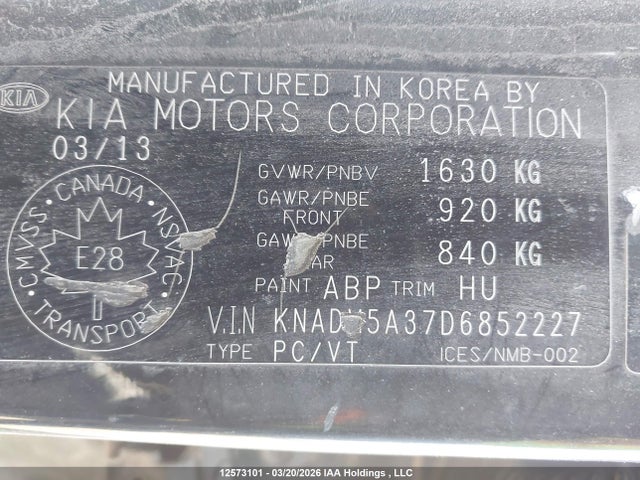 Aukcja sprzedaży 2013 Kia Rio Lx, vin: KNADM5A37D6852227, numer aukcji: 12573101