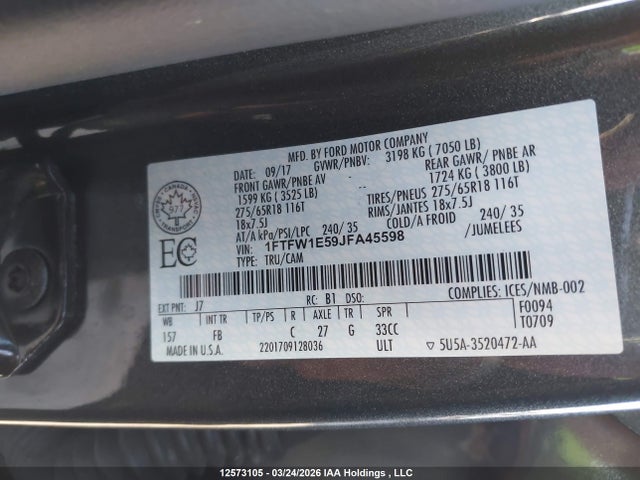 Продажа на аукционе авто 2018 Ford F-150 Xlt, vin: 1FTFW1E59JFA45598, номер лота: 12573105