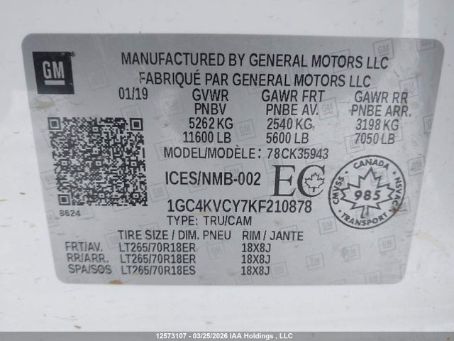 1GC4KVCY7KF210878 Chevrolet Silverado 3500hd Wt