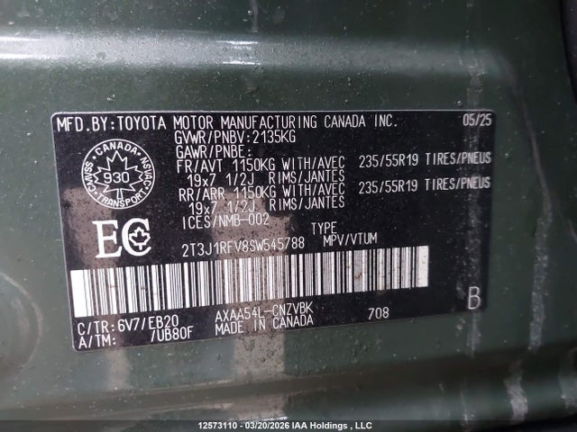 2T3J1RFV8SW545788 Toyota Rav4 Adventure/trd Off Road