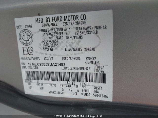 Продажа на аукционе авто 2009 Ford Explorer Sport Trac, vin: 1FMEU23859UA21483, номер лота: 12573113