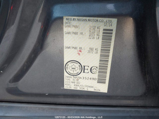 1N4AL3AP2EN352490 Nissan Altima 2.5/2.5 S/2.5 Sl/2.5 Sv