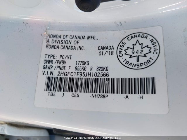 2HGFC1F95JH102566 Honda Civic Touring