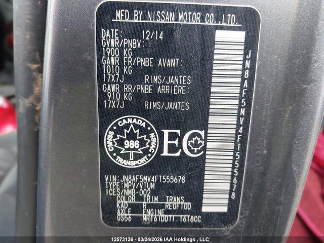 Aukcja sprzedaży 2015 Nissan Juke, vin: JN8AF5MV4FT555678, numer aukcji: 12573126