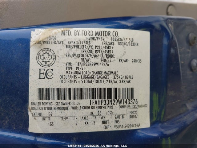 2009 Ford Focus Ses მანქანა იყიდება აუქციონზე, vin: 1FAHP33N29W143376, აუქციონის ნომერი: 12573144