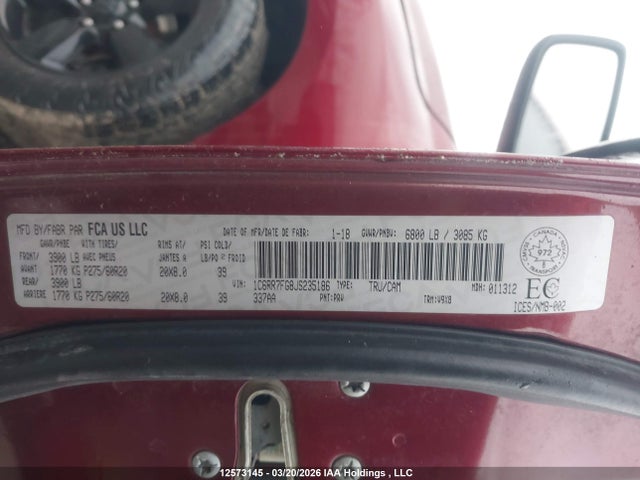 12573145 :رقم المزاد ، 1C6RR7FG8JS235186 vin ، 2018 Dodge Ram 1500 مزاد بيع