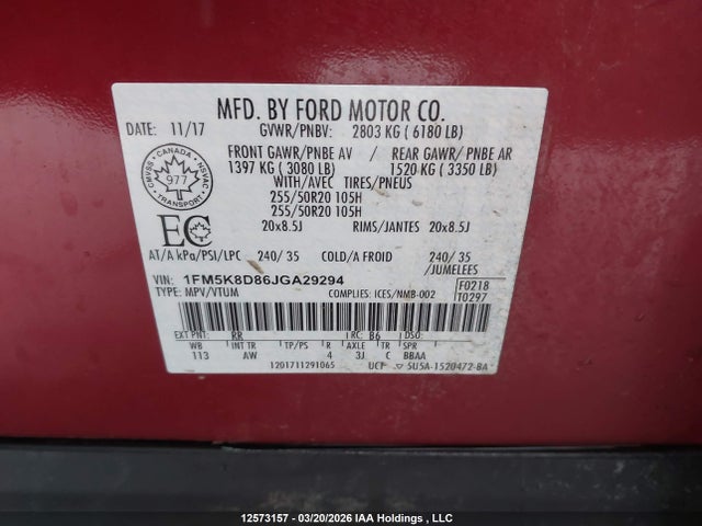 2018 Ford Explorer Xlt მანქანა იყიდება აუქციონზე, vin: 1FM5K8D86JGA29294, აუქციონის ნომერი: 12573157