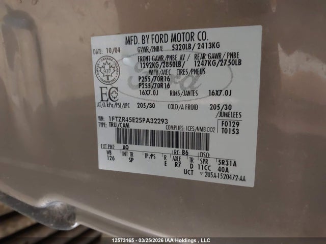 Продажа на аукционе авто 2005 Ford Ranger Edge/fx4 Level Ii/fx4 Off-road/xl/xlt, vin: 1FTZR45E25PA32293, номер лота: 12573165