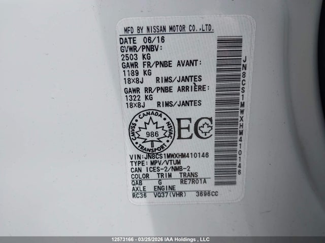 Aukcja sprzedaży 2017 Infiniti Qx70, vin: JN8CS1MWXHM410146, numer aukcji: 12573166