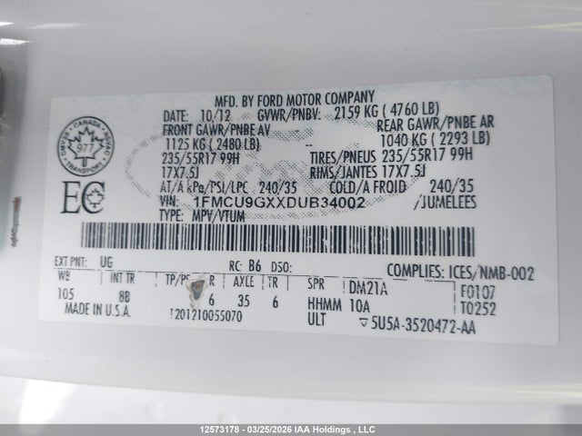 Aukcja sprzedaży 2013 Ford Escape Se, vin: 1FMCU9GXXDUB34002, numer aukcji: 12573178