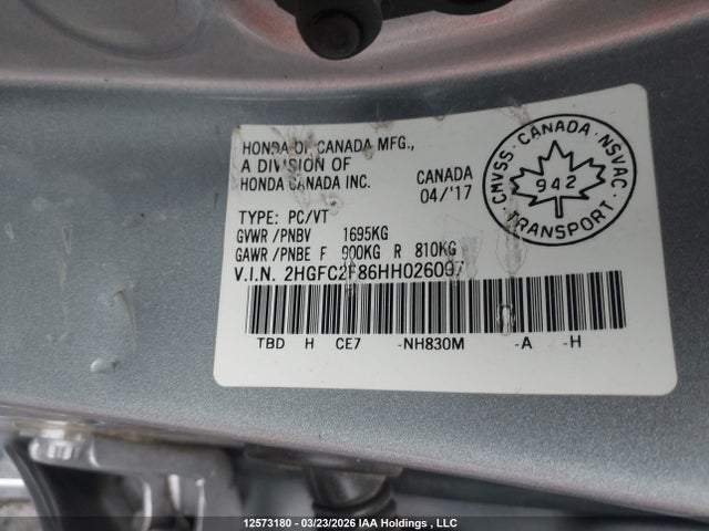 Продаж на аукціоні авто 2017 Honda Civic Ex 4dr, vin: 2HGFC2F86HH026007, номер лоту: 12573180