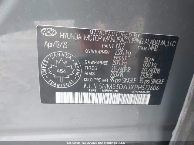 2023 Hyundai Santa Fe Preferred Awd მანქანა იყიდება აუქციონზე, vin: 5NMS3DAJXPH572606, აუქციონის ნომერი: 12573190