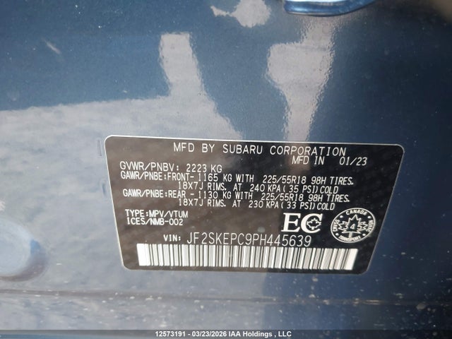 Aukcja sprzedaży 2023 Subaru Forester Limited, vin: JF2SKEPC9PH445639, numer aukcji: 12573191