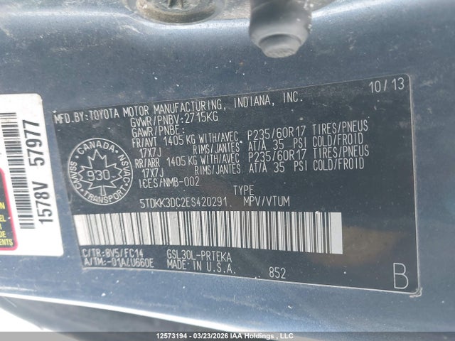 5TDKK3DC2ES420291 Toyota Sienna Le V6