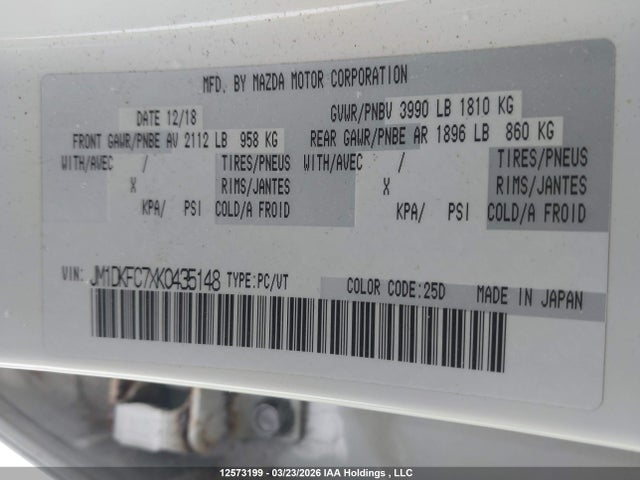 Продажа на аукционе авто 2019 Mazda Cx-3 Gs, vin: JM1DKFC7XK0435148, номер лота: 12573199
