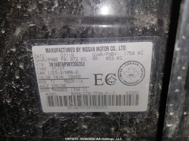 3N1AB7AP9KY390353 Nissan Sentra