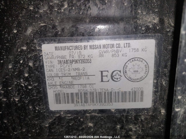 3N1AB7AP9KY390353 Nissan Sentra