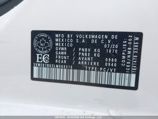 Aukcja sprzedaży 2020 Volkswagen Jetta Highline, vin: 3VWEB7BU3LM069319, numer aukcji: 12573224