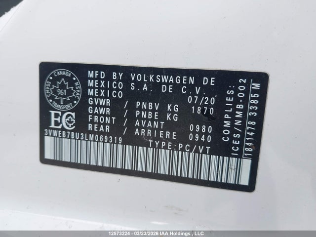 Aukcja sprzedaży 2020 Volkswagen Jetta Highline, vin: 3VWEB7BU3LM069319, numer aukcji: 12573224