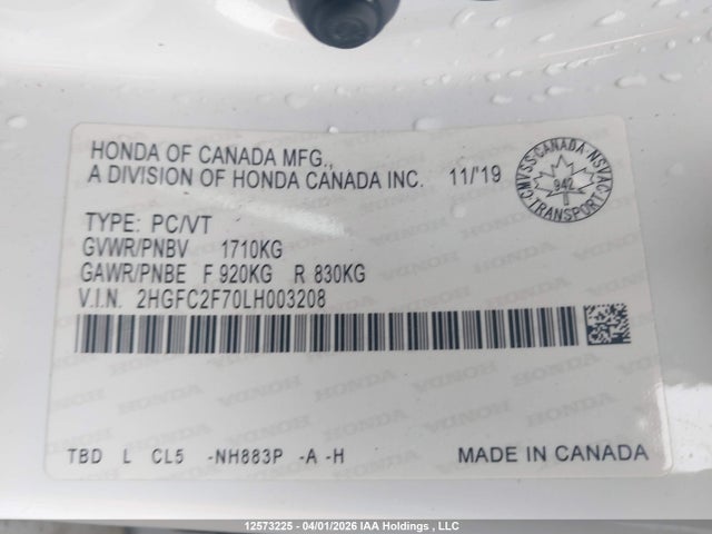 Honda Civic 2020 2HGFC2F70LH003208 Image 9