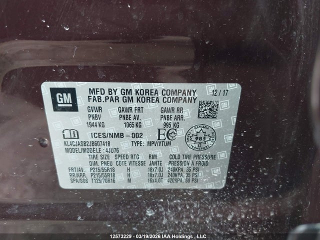 Aukcja sprzedaży 2018 Buick Encore, vin: KL4CJASB2JB607418, numer aukcji: 12573229