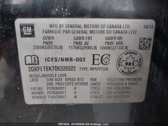 Продажа на аукционе авто 2013 Gmc Terrain Sle, vin: 2GKFLTEK7D6326022, номер лота: 12573234