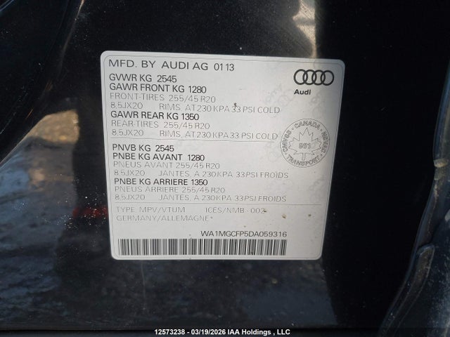 Продажа на аукционе авто 2013 Audi Q5 3.0t Premium/3.0t Premium Plus, vin: WA1MGCFP5DA059316, номер лота: 12573238