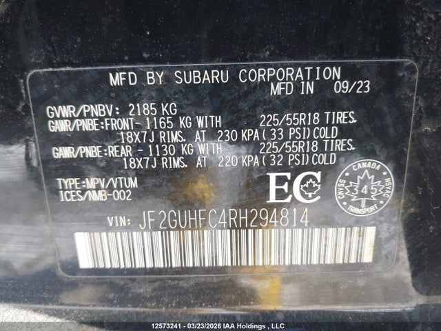 Aukcja sprzedaży 2024 Subaru Crosstrek Onyx, vin: JF2GUHFC4RH294814, numer aukcji: 12573241