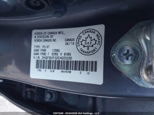2014 Honda Civic Lx მანქანა იყიდება აუქციონზე, vin: 2HGFB2F52EH025330, აუქციონის ნომერი: 12573249
